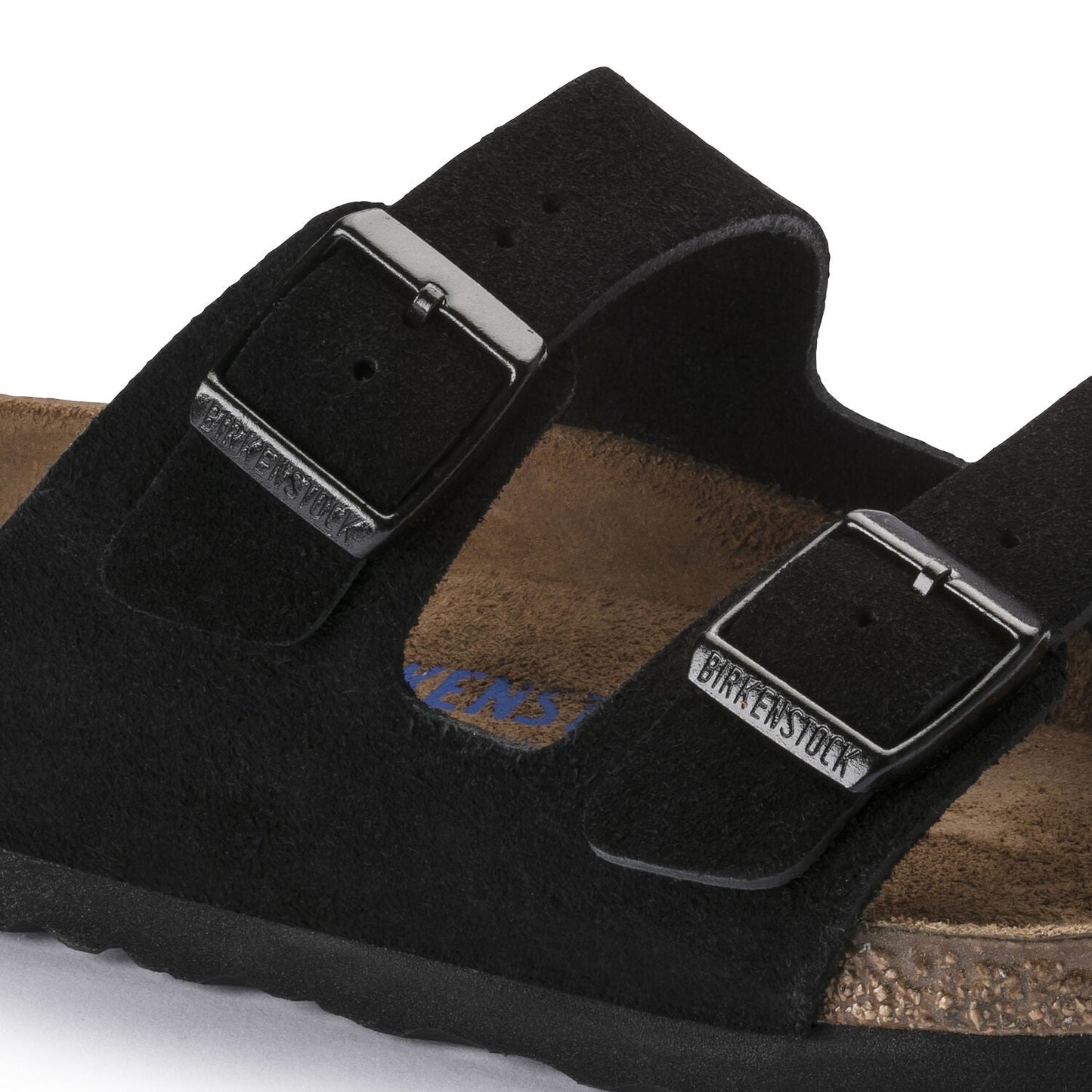 Arizona Suede Leather Soft Footbed Sandal in Black