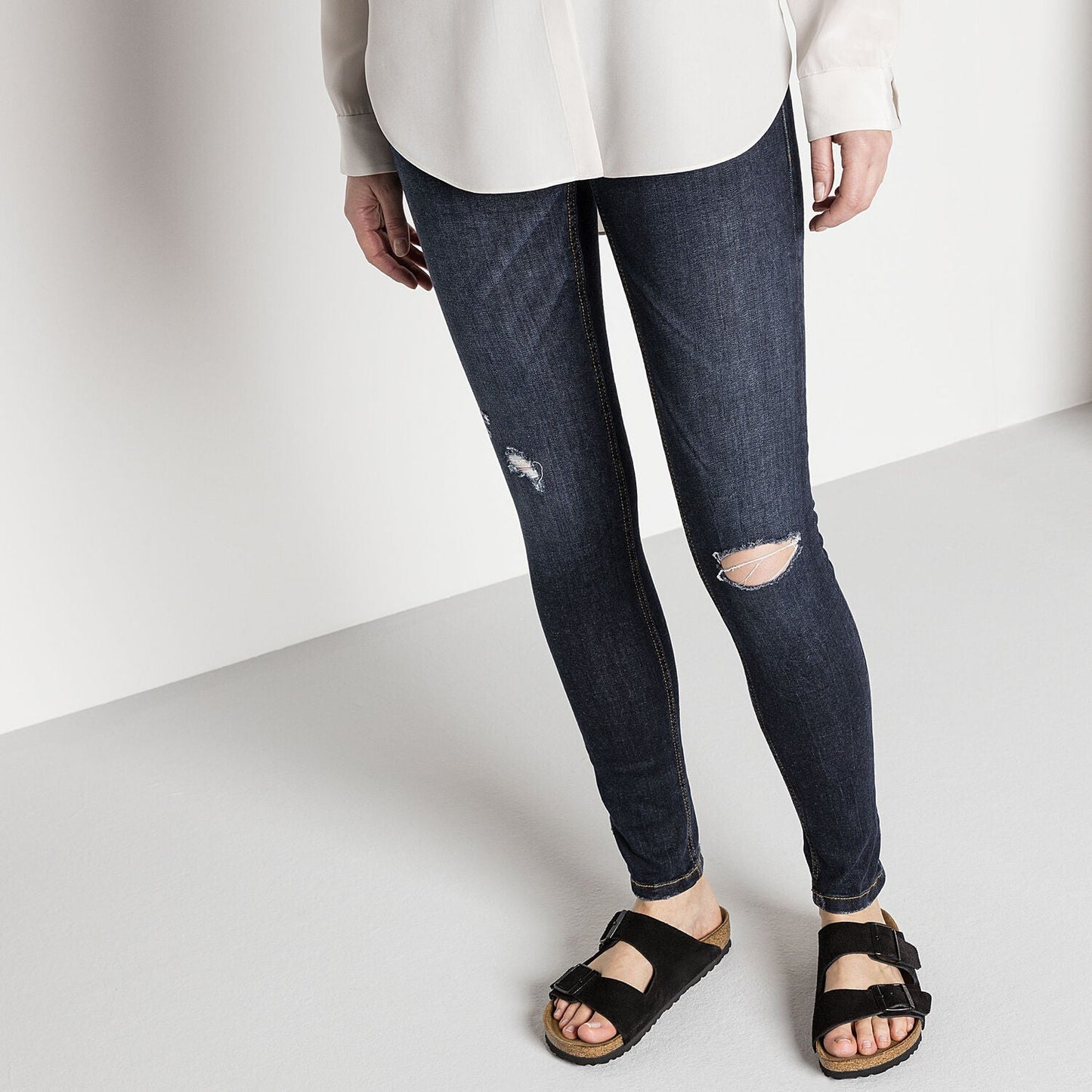 Arizona Suede Leather Soft Footbed Sandal in Black