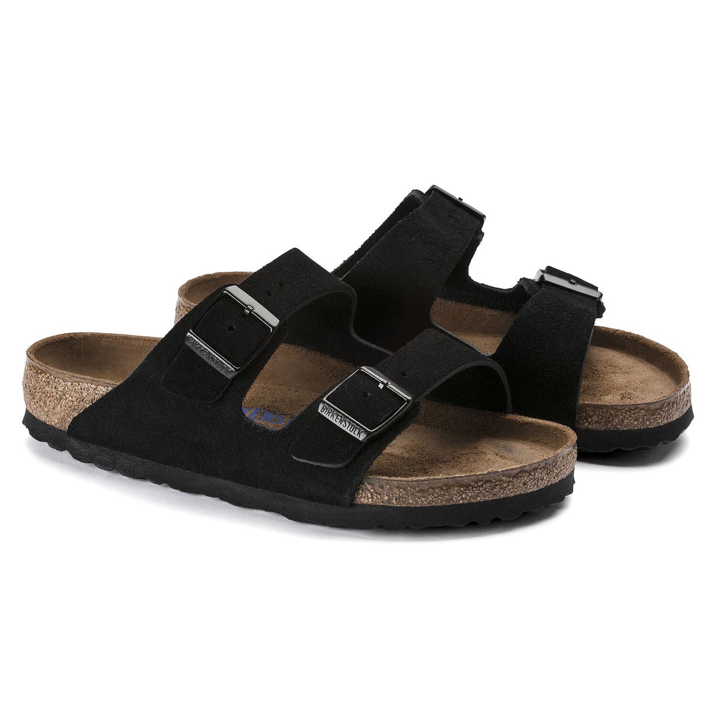 Arizona Suede Leather Soft Footbed Sandal in Black