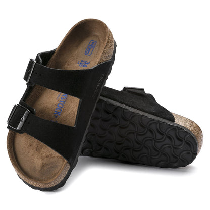 Arizona Suede Leather Soft Footbed Sandal in Black