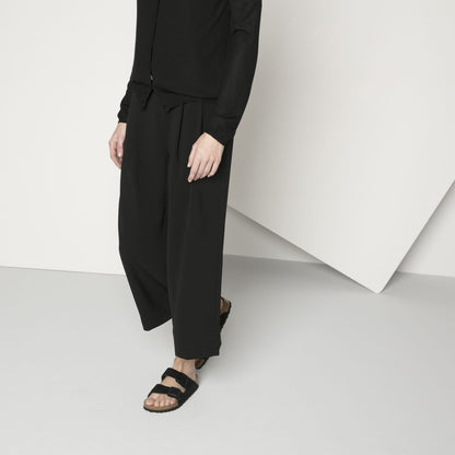 Arizona Suede Leather Soft Footbed Sandal in Black