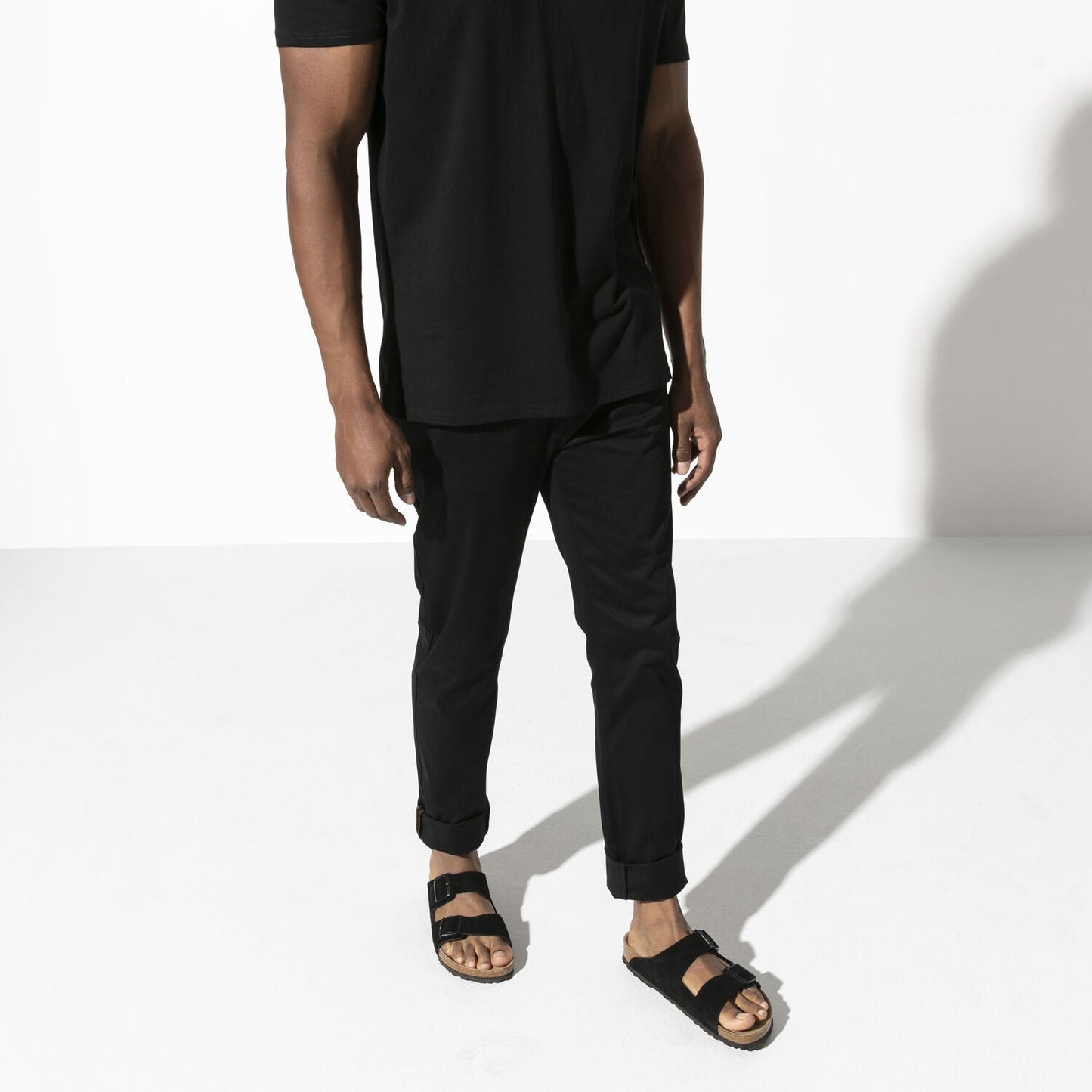 Arizona Suede Leather Soft Footbed Sandal in Black