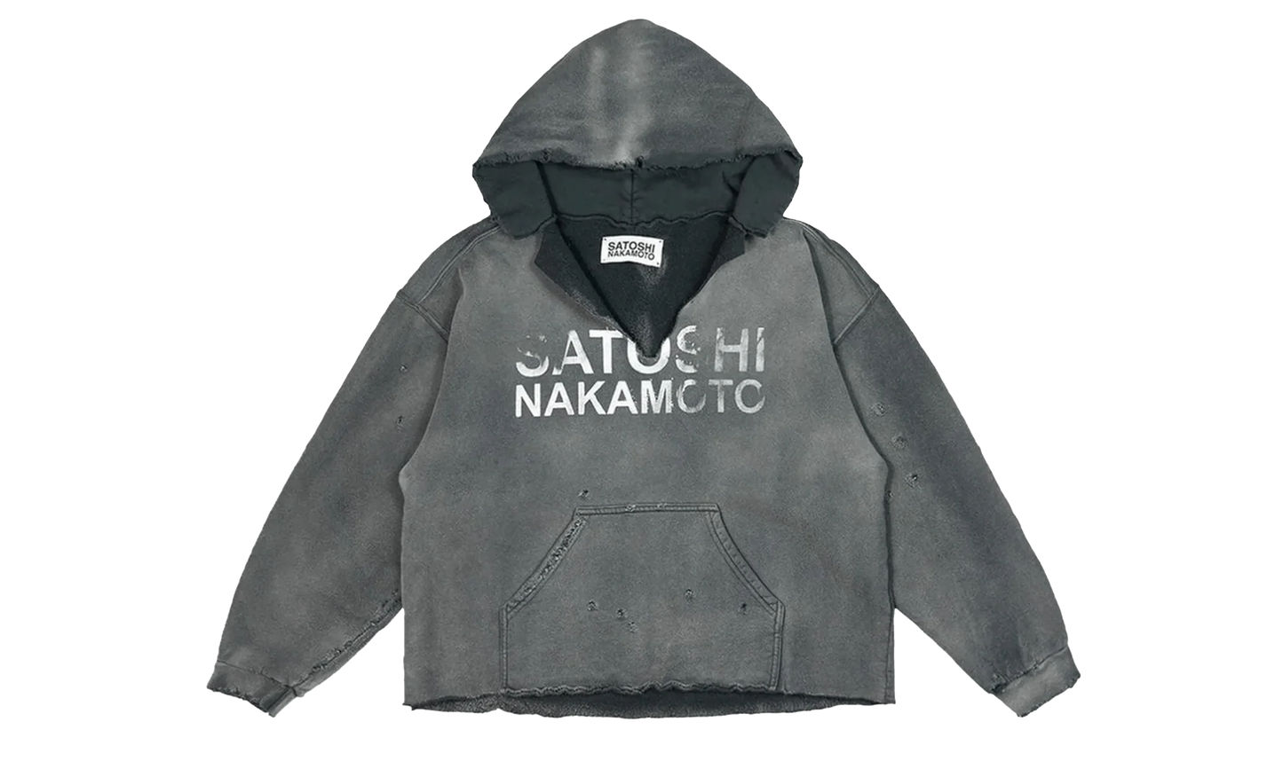 Distressed V Cut Hooded Sweatshirt "Black" FW24HOD012 BLK
