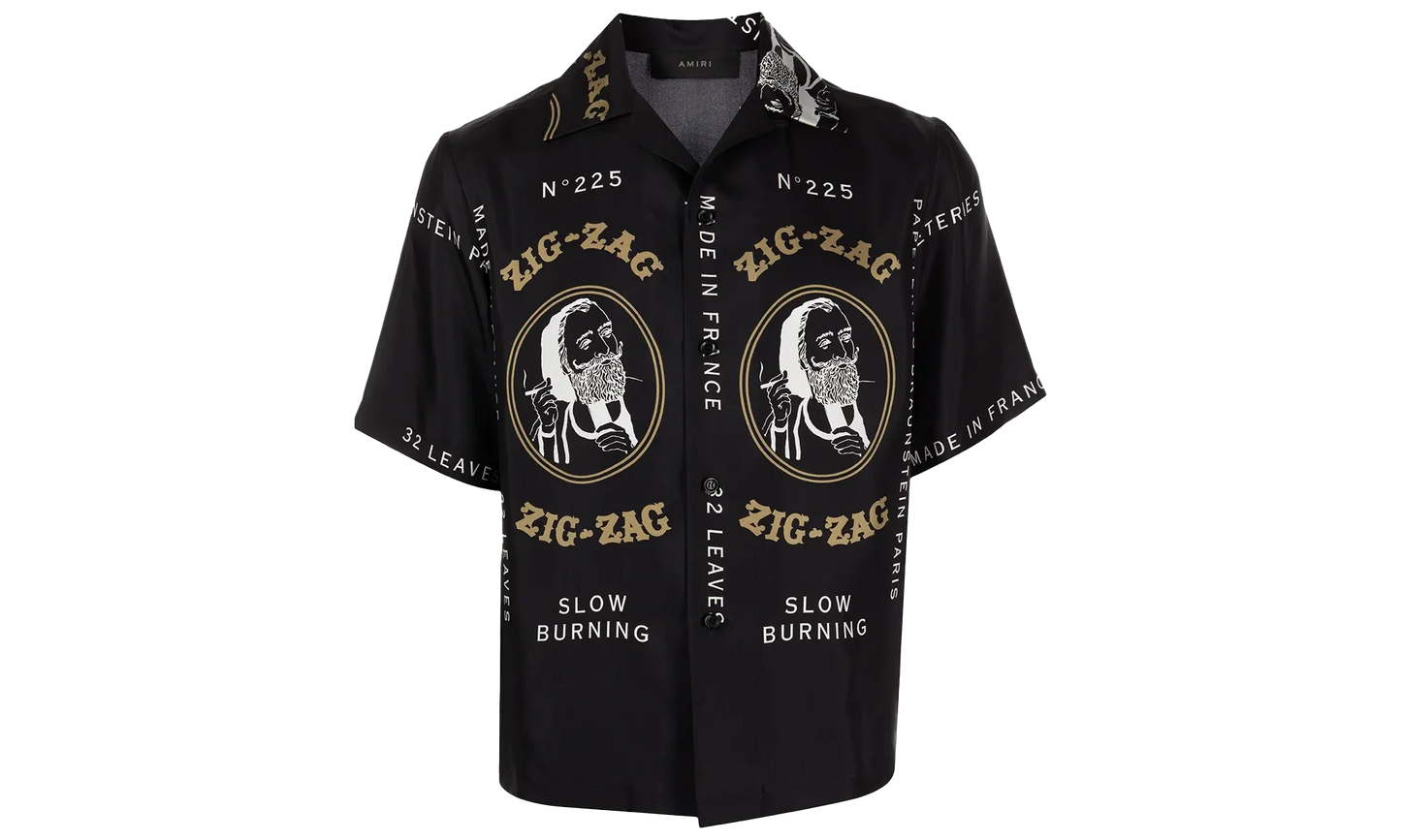Zig Zag Rolling Paper Button Down Shirt "Black" SS22MSS012_Black