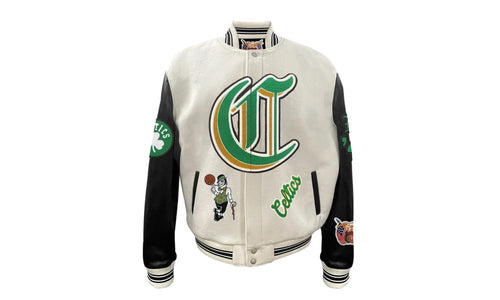 Boston Celtics Wool & Leather Old English Varsity Jacket "White" NBA BOS CEL 101
