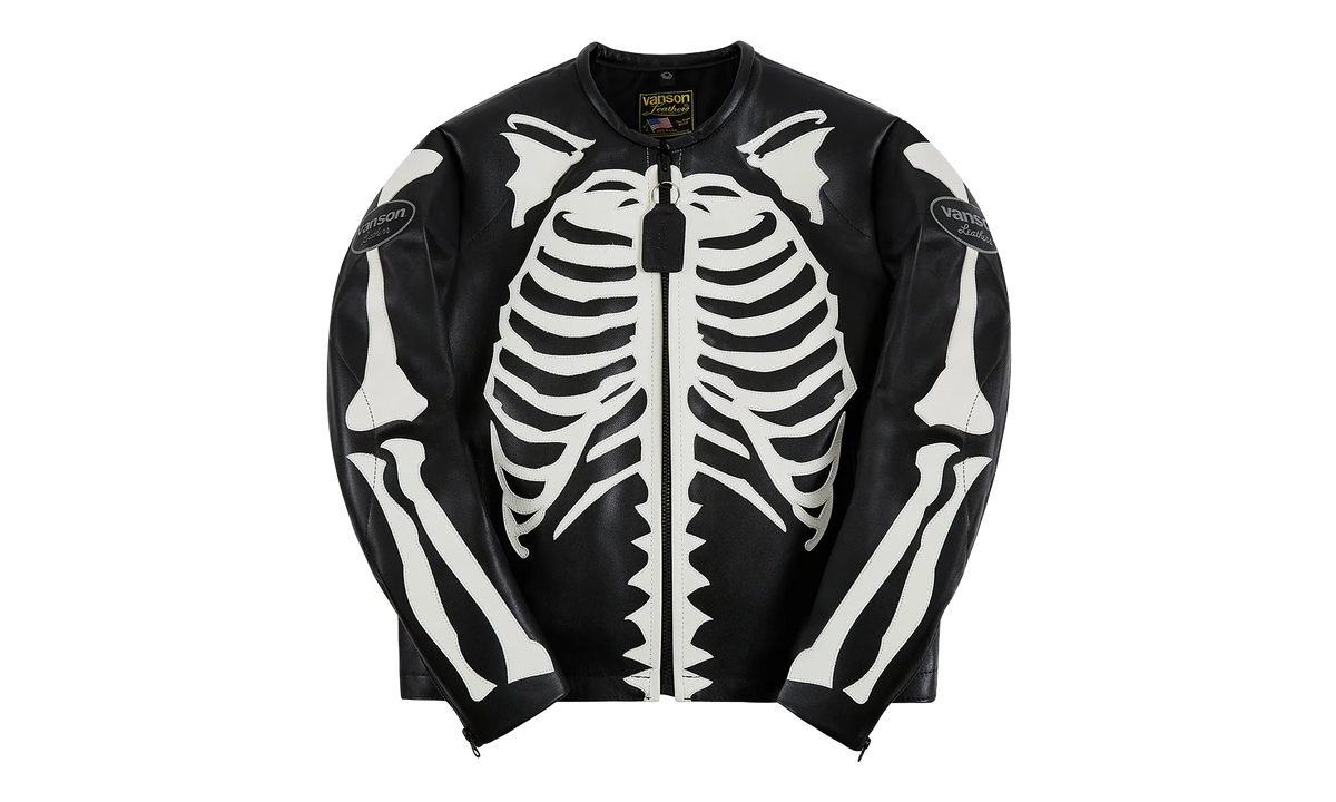 Bones Flat Leather Jacket "Black / White" BONES001