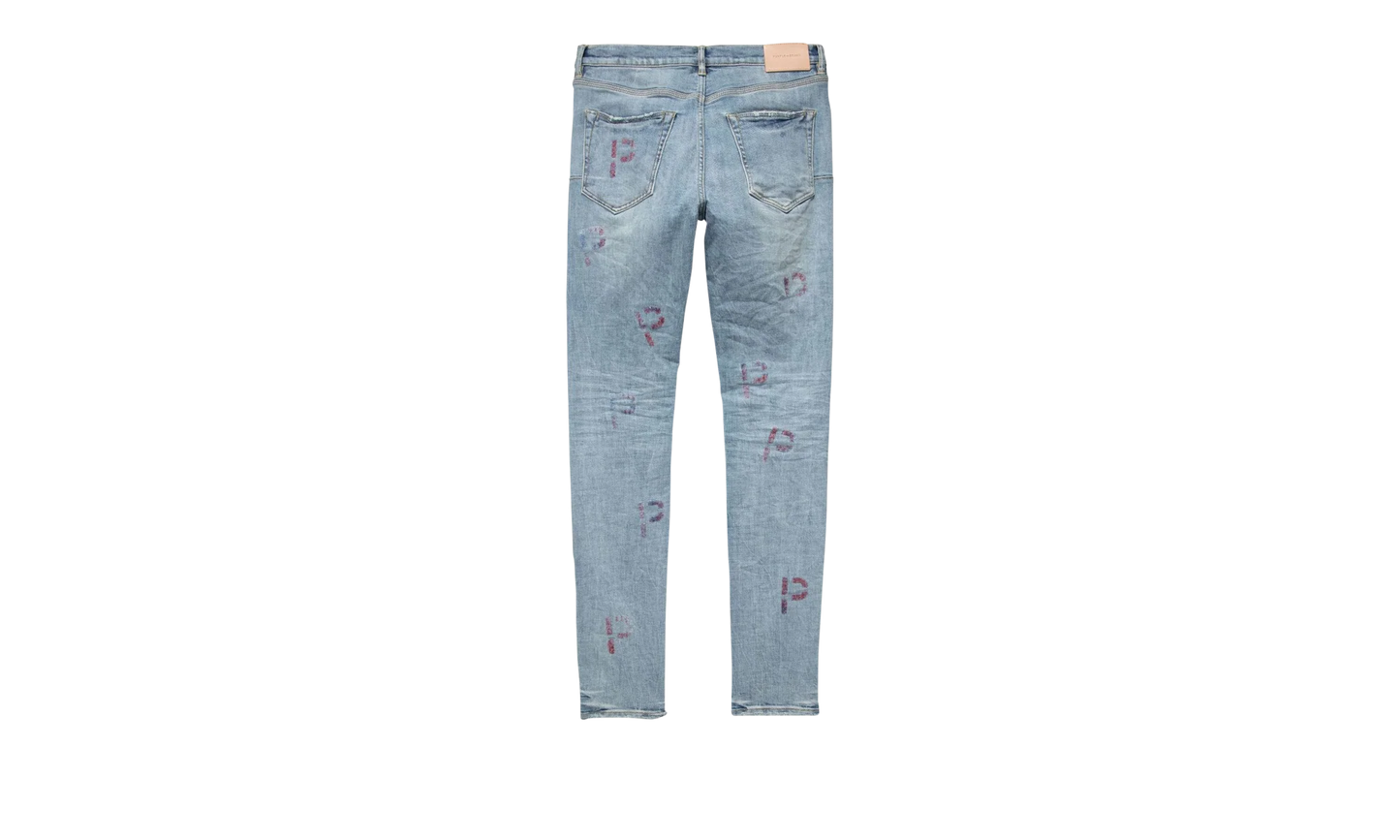 LIGHT INDIGO EMBROIDERY PUNCH P PLAID "Blue" P001 LEPP223