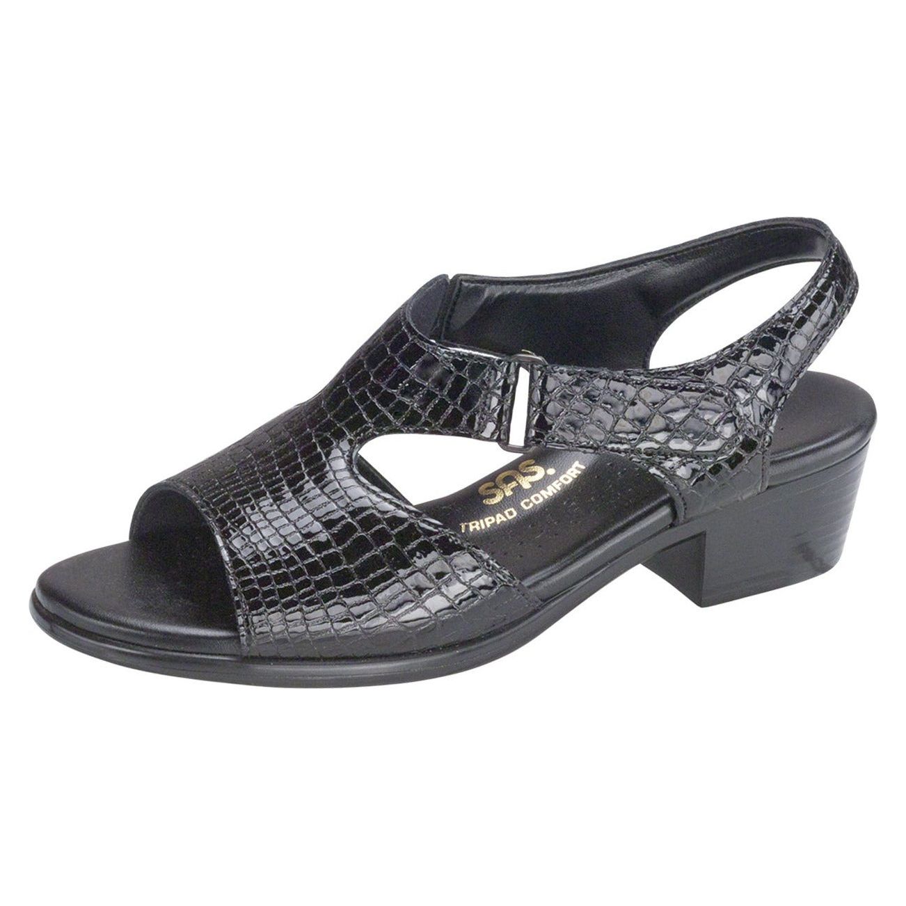 Women's Suntimer Heel Strap Sandal in Black Croc Wide