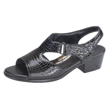 Women's Suntimer Heel Strap Sandal in Black Croc Wide