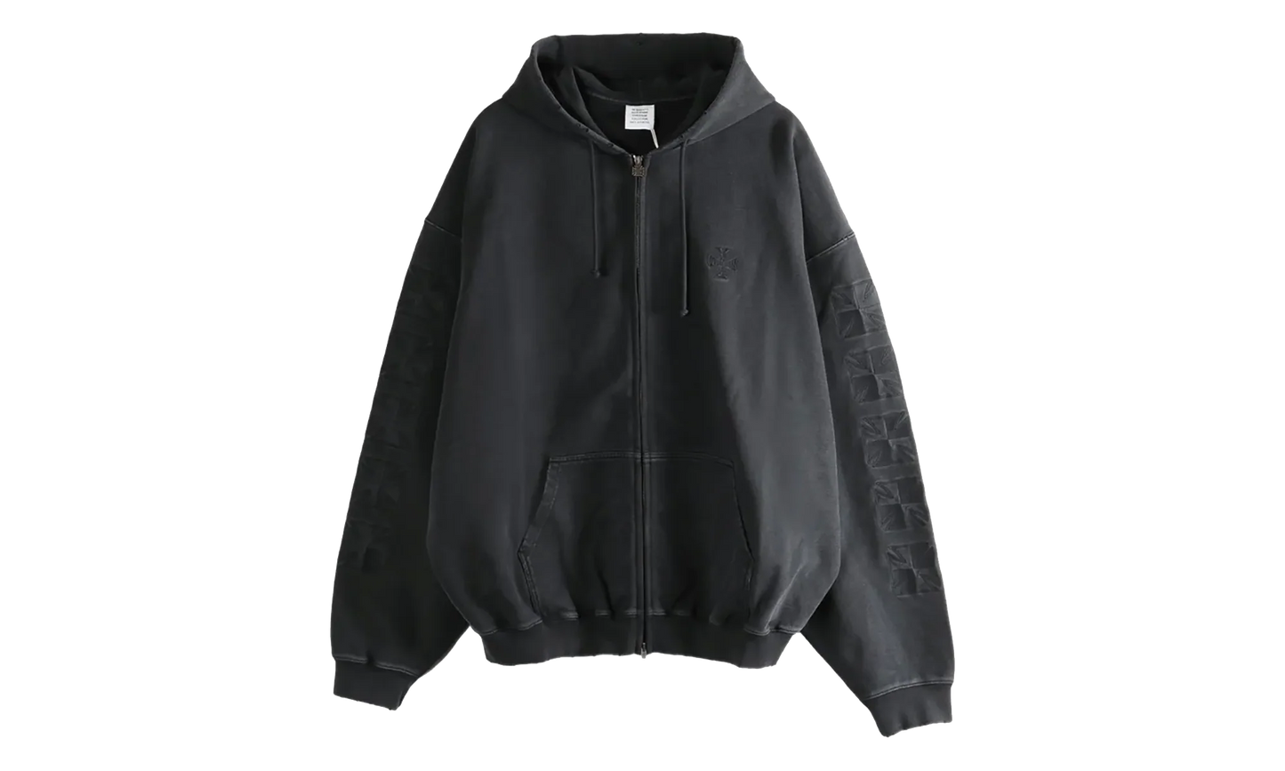 Embroidered Biker Cross Sleeves Zip Up Hoodie "Black" ME76ZU169B BLAC
