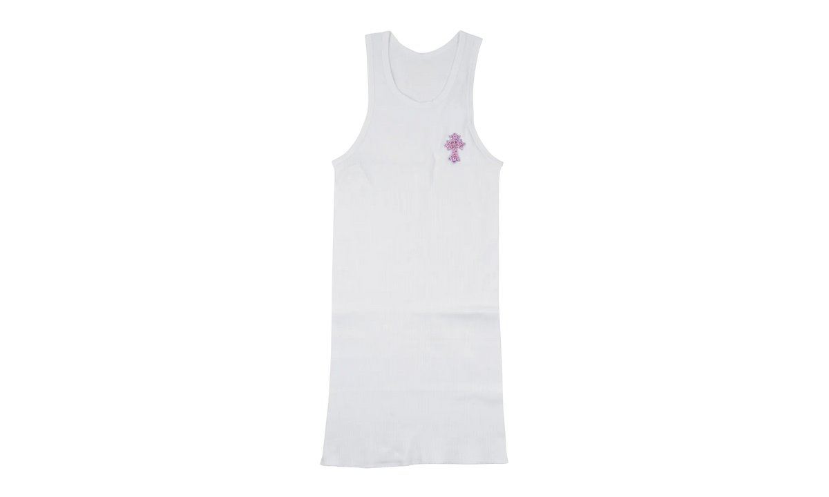 Art Basel Pink Crystal Cross Tank Top "White" CHRM0674