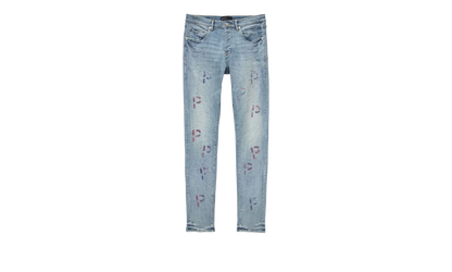 LIGHT INDIGO EMBROIDERY PUNCH P PLAID "Blue" P001 LEPP223