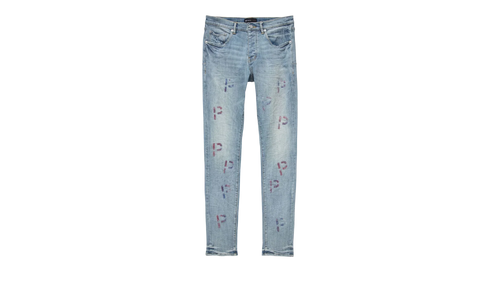 LIGHT INDIGO EMBROIDERY PUNCH P PLAID "Blue" P001 LEPP223