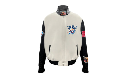 Oklahoma City Thunder Wool & Leather Varsity Jacket "White / Black" NBA 004WHTBLK OKC
