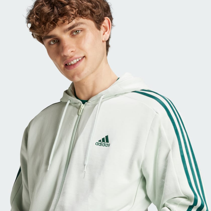 Men's adidas Essentials French Terry 3-Stripes Full-Zip Hoodie