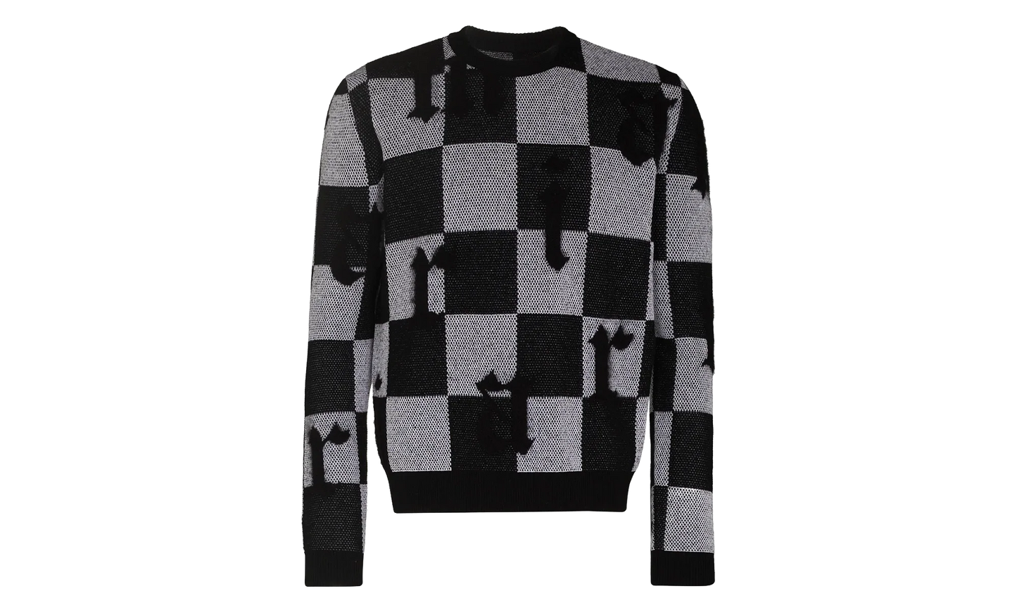 Logo Check Cashmere Crewneck Sweatshirt "Black / White" MKL018 004