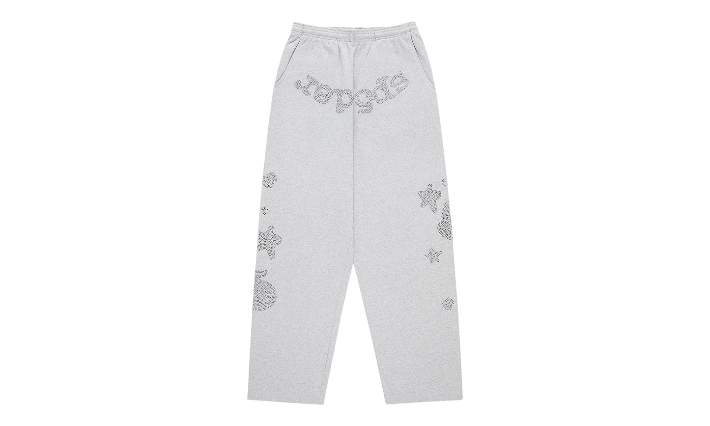Rhinestone Beluga V2 Wide Leg Sweatpants "Heather Grey" SP5der310
