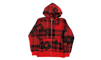 The Cotton Wreath Logo Zip Up Hooded Sweatshirt "Plaid - Red / Black" DT297
