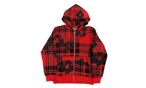 The Cotton Wreath Logo Zip Up Hooded Sweatshirt "Plaid - Red / Black" DT297