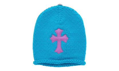 Leather Cross Patch Cashmere Knit Beanie "Blue / Purple" CHRM1132