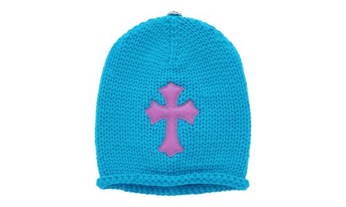 Leather Cross Patch Cashmere Knit Beanie "Blue / Purple" CHRM1132