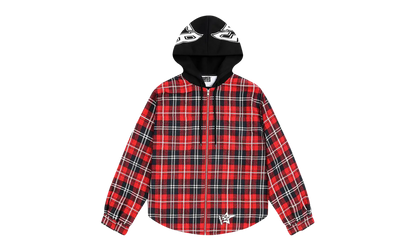 HOODED ZIP FLANNEL SHIRT JACKET "Red Plaid" SP5der284