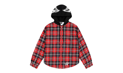 HOODED ZIP FLANNEL SHIRT JACKET "Red Plaid" SP5der284