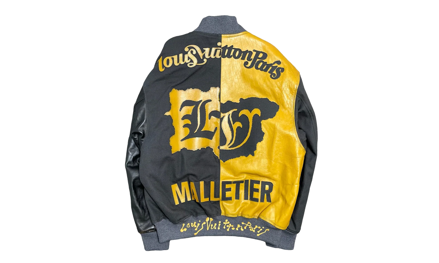 Mix Canvas Leather Bomber Jacket "Gold Black" 1AB987