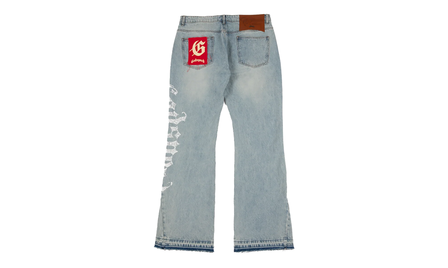 OG Logo Flared Printed Denim Jeans "Blue Wash" GS113