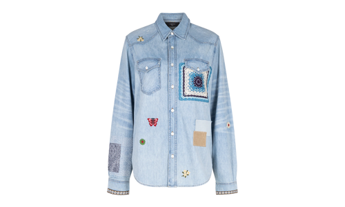 Crochet And Patch Denim Shirt "Blue" XTPS 0219