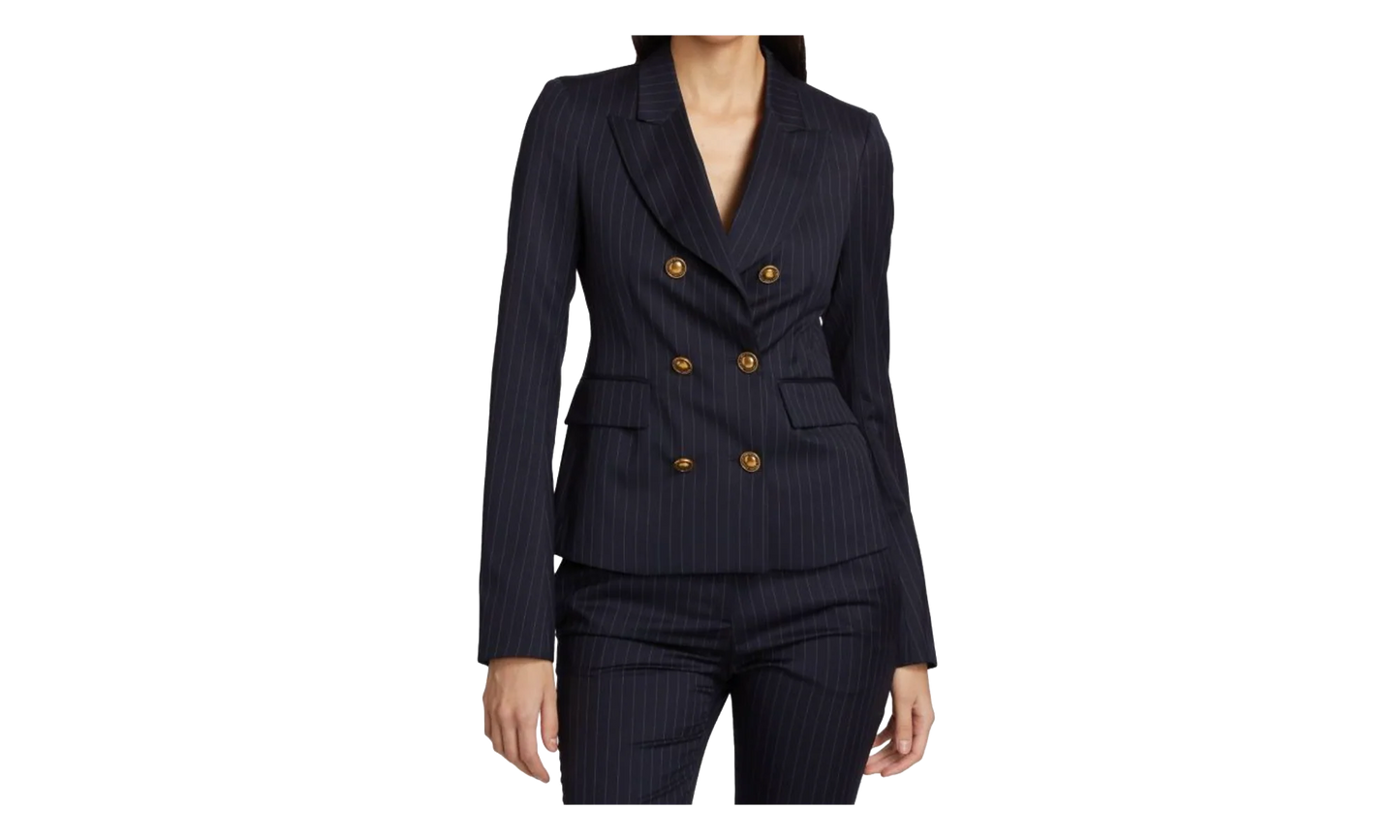 Pinstripe Double Breasted Blazer Suit Jacket "Navy" 0400022558453