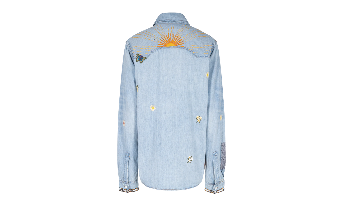 Crochet And Patch Denim Shirt "Blue" XTPS 0219