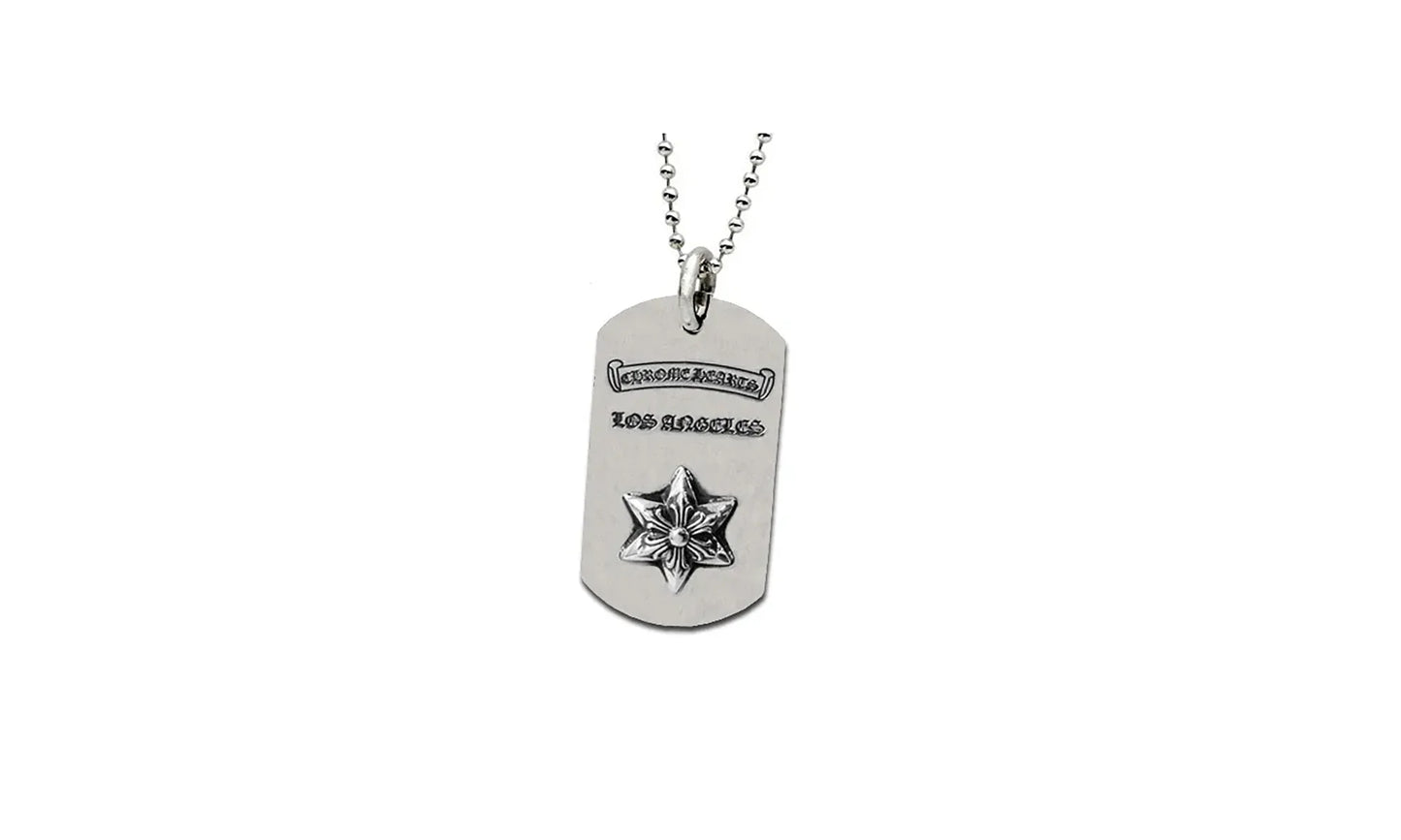 Raised star dog tag & Ball Chain "Los Angeles limited edition - Silver" CHRM0665