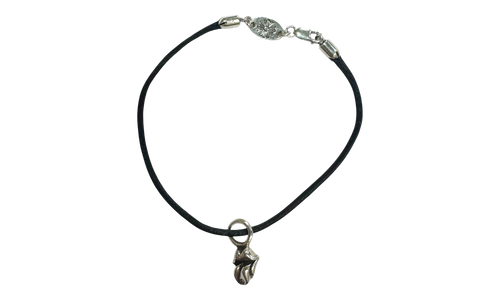 The Rolling Stones Diamond Lips Pendant Cord Bracelet "Black Silver" CHRM1124