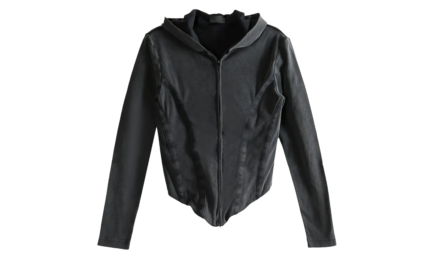 Corseted Zip-Up Hoodie WMNS "Washed Black" 850441 TTVF6 1055