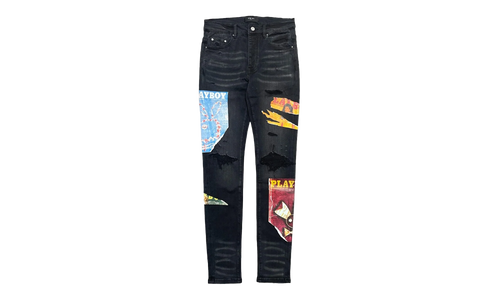 Playboy Magazine Printed Logo Jeans "Aged Black Multi" MDS081 023