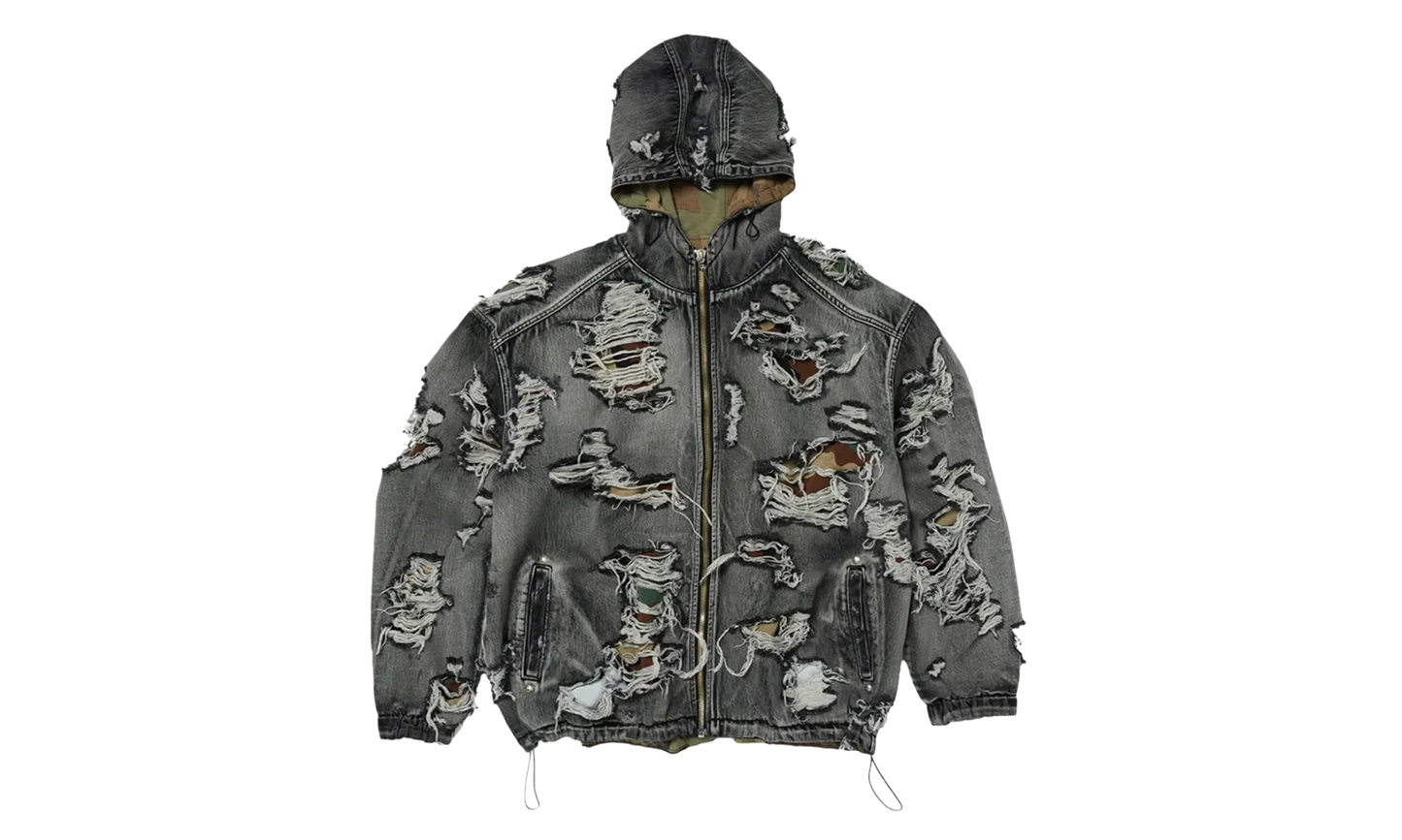 Hell Denim Camo Zip-Up Hoodie "Black" TC25JK2302