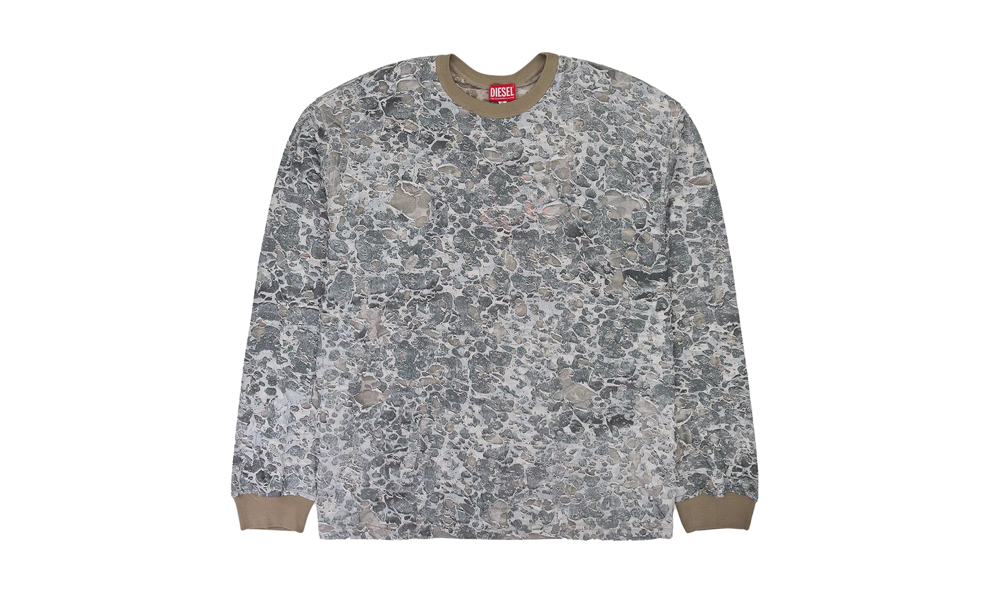 CAMO BURN OUT PRINT LONG SLEEVE T-SHIRT "Beige" A146010HNAS9DBA