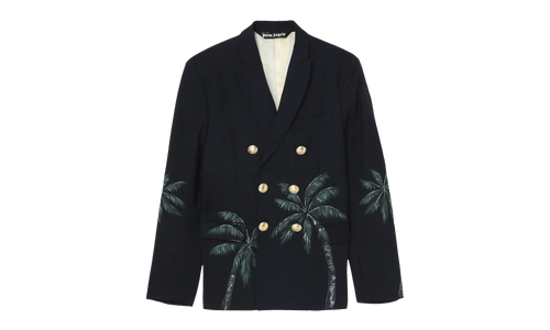 Printed double breast blazer "Black" PMEN023S23FAB0024655