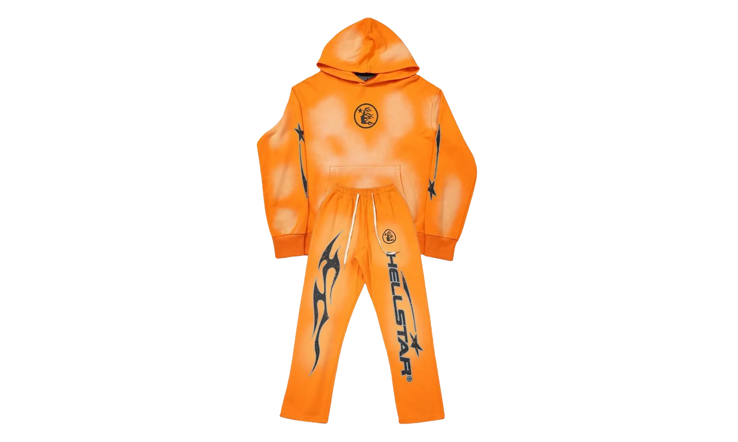 Fire Hoodie with Flare Bottom Sweatpants (Full Set) "Orange" HSR133