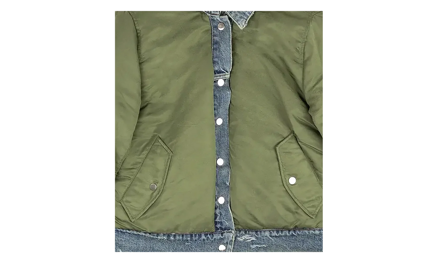Reversible Denim Trucker Jacket "Indigo Olive Green" WORTB NYLINO BLUE
