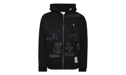 Distressed Graffiti Print Zip-Up Hoodie "Black" J14PK721 BLAC