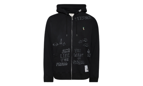 Distressed Graffiti Print Zip-Up Hoodie "Black" J14PK721 BLAC