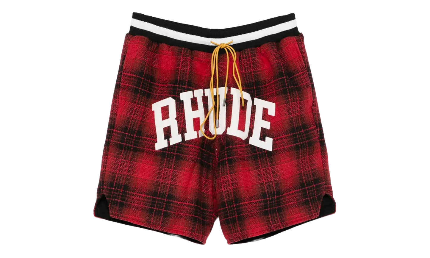 Rhude Flannel Collegiate Court Logo Short "Red Black" PF25SH017353122