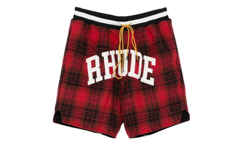 Rhude Flannel Collegiate Court Logo Short "Red Black" PF25SH017353122