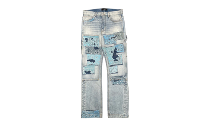 Patchwork Bandana Carpenter Jeans "Stone Indigo" AMIF MJ340