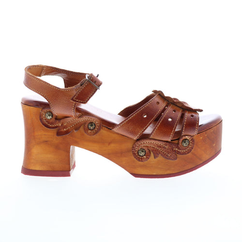 Bed Stu Sabine F328028 Womens Brown Leather Hook & Loop Heeled Sandals Shoes