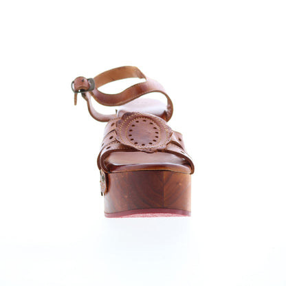 Bed Stu Sabine F328028 Womens Brown Leather Hook & Loop Heeled Sandals Shoes