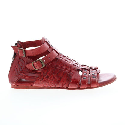 Bed Stu Claire III F373183 Womens Red Leather Zipper Strap Sandals Shoes