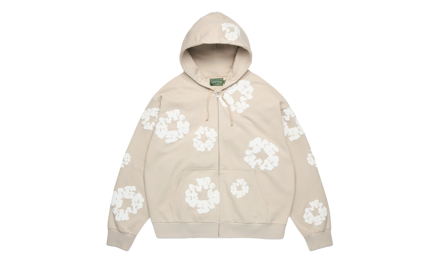 Cotton Wreath Zip Hoodie "Cream" DT613